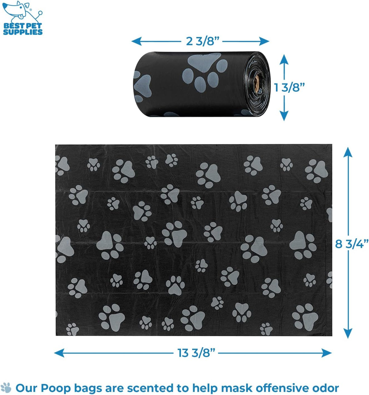 Best Pet Supplies Dog Poop Bag Holder Leash Attachment with Reusable Dispenser for Travel, Walking, Park, and Outdoor Use, Durable with Clip-On - Prussian Blue, Mesh Dispenser w/15 Bags