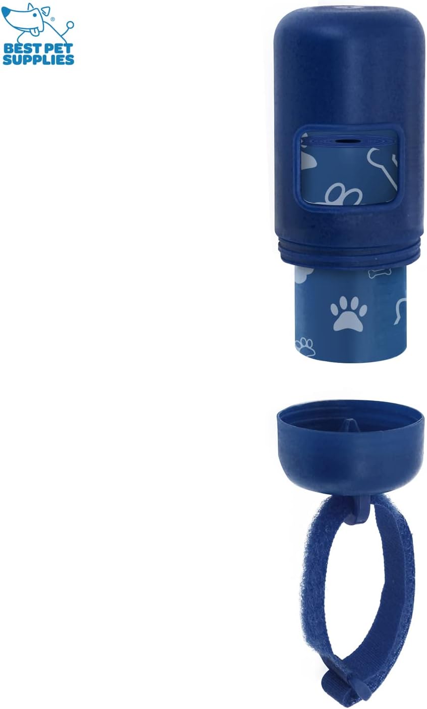 Best Pet Supplies Dog Poop Bag Holder Leash Attachment with Reusable Dispenser for Travel, Walking, Park, and Outdoor Use, Durable with Clip-On - Prussian Blue, Mesh Dispenser w/15 Bags