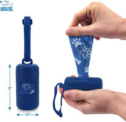 Best Pet Supplies Dog Poop Bag Holder Leash Attachment with Reusable Dispenser for Travel, Walking, Park, and Outdoor Use, Durable with Clip-On - Prussian Blue, Mesh Dispenser w/15 Bags