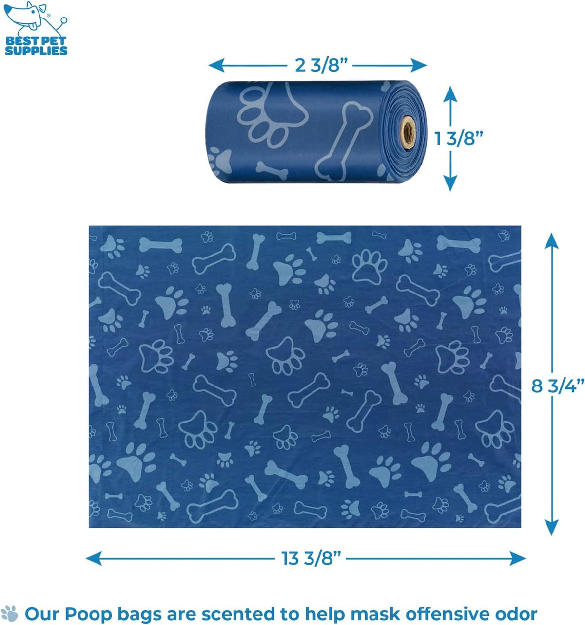 Best Pet Supplies Dog Poop Bag Holder Leash Attachment with Reusable Dispenser for Travel, Walking, Park, and Outdoor Use, Durable with Clip-On - Prussian Blue, Mesh Dispenser w/15 Bags