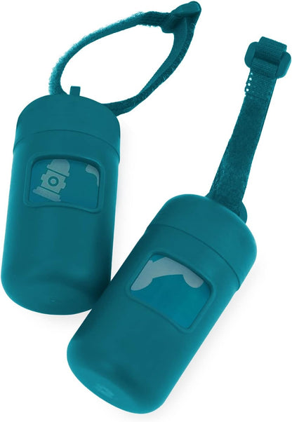 Best Pet Supplies Dog Poop Bag Holder Leash Attachment with Reusable Dispenser for Travel, Walking, Park, and Outdoor Use, Durable with Clip-On - Prussian Blue, Mesh Dispenser w/15 Bags