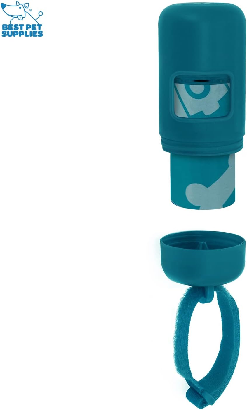 Best Pet Supplies Dog Poop Bag Holder Leash Attachment with Reusable Dispenser for Travel, Walking, Park, and Outdoor Use, Durable with Clip-On - Prussian Blue, Mesh Dispenser w/15 Bags
