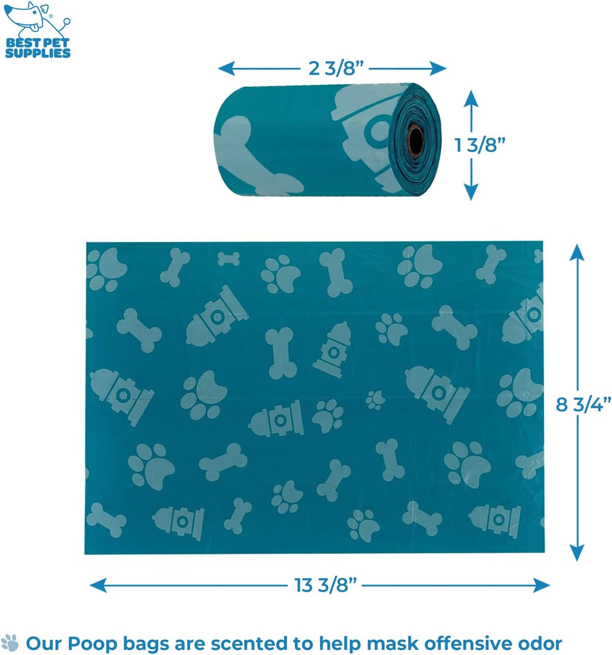 Best Pet Supplies Dog Poop Bag Holder Leash Attachment with Reusable Dispenser for Travel, Walking, Park, and Outdoor Use, Durable with Clip-On - Prussian Blue, Mesh Dispenser w/15 Bags
