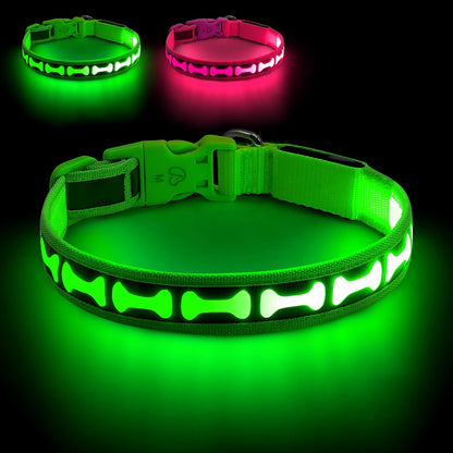 LED Dog Collar Light up USB Rechargeable, 7-Color Glow, Grey, L