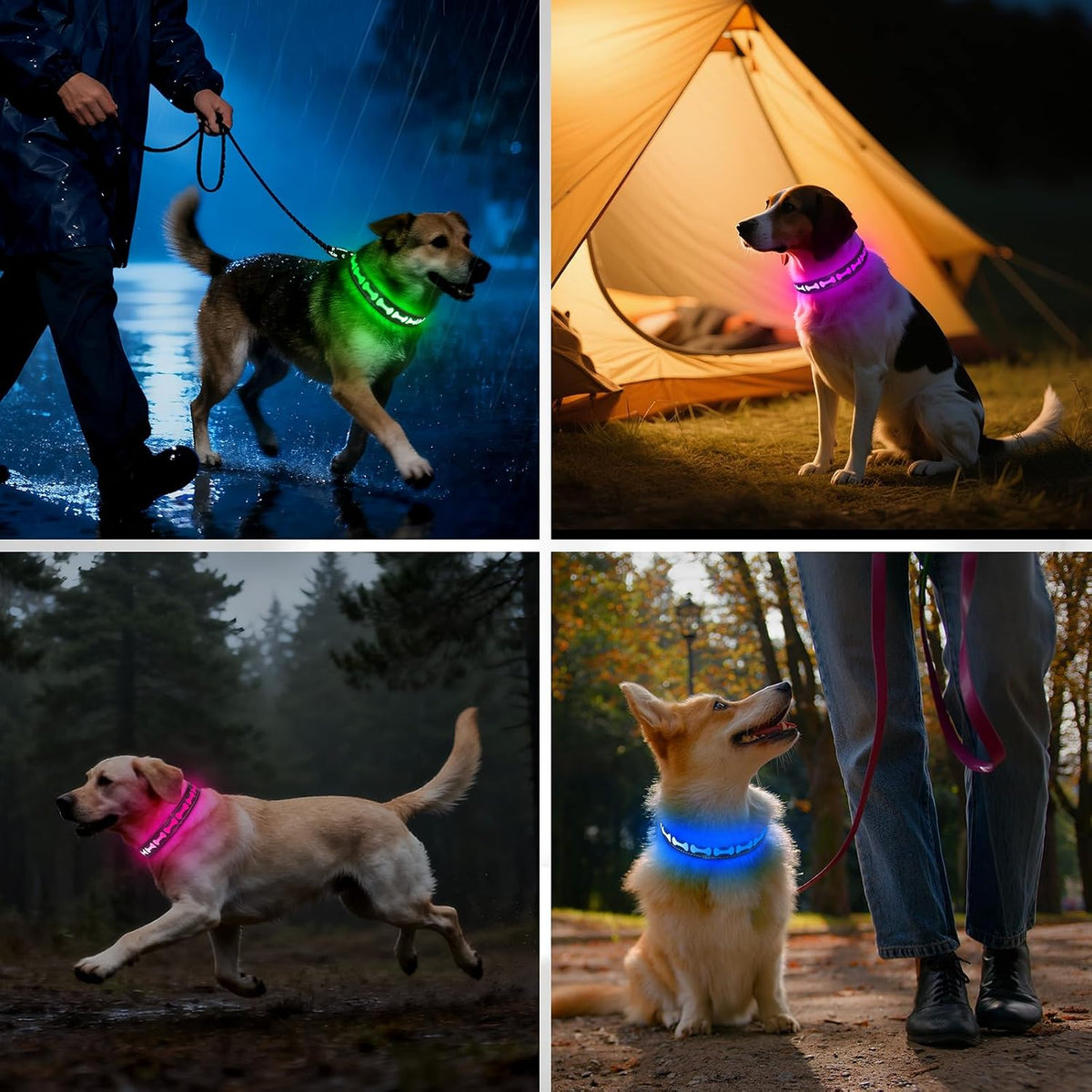 LED Dog Collar Light up USB Rechargeable, 7-Color Glow, Grey, L