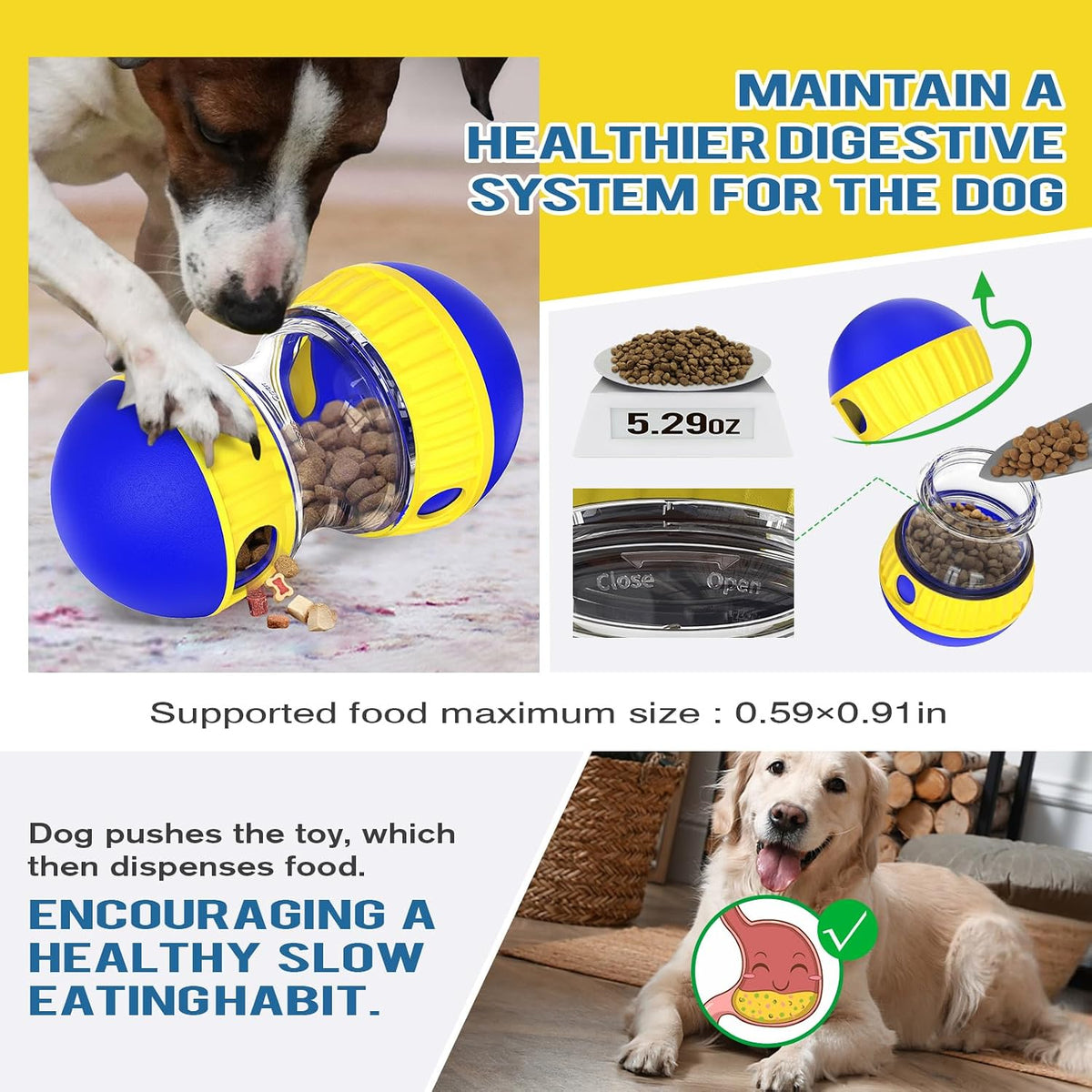 Dog Puzzle Toy Adjustable Treat Dispensing Ball Food Dispenser Tough Slow Feeder Puppy Enrichment Training Toy Pet Interactive Chase Toys for Small Medium Large Dogs to Keep Them Busy, Green