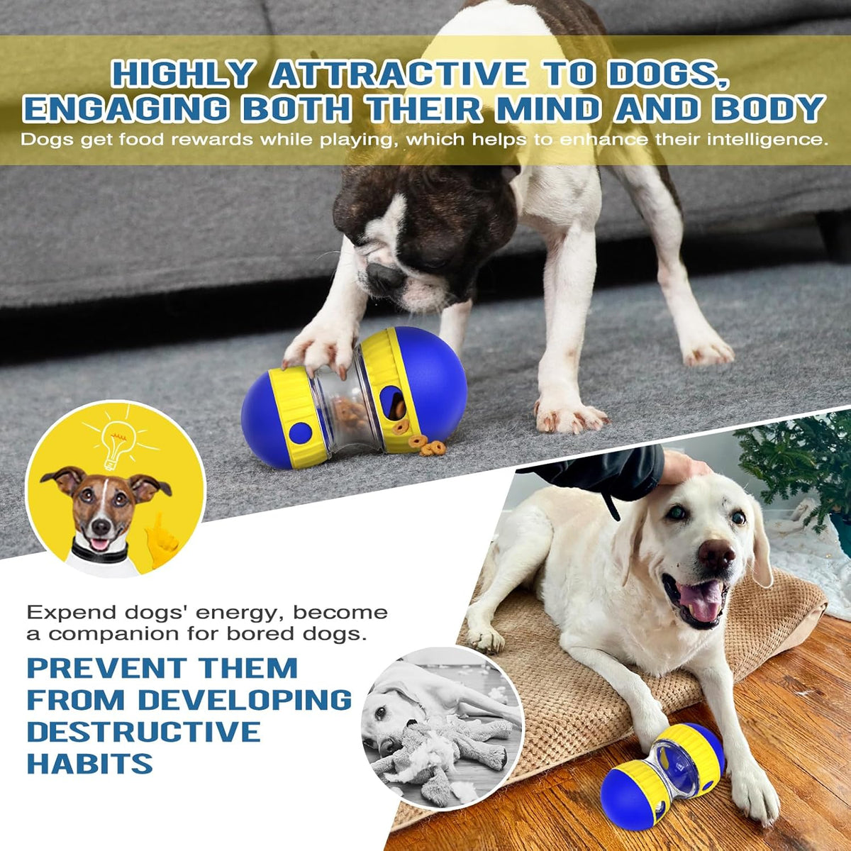 Dog Puzzle Toy Adjustable Treat Dispensing Ball Food Dispenser Tough Slow Feeder Puppy Enrichment Training Toy Pet Interactive Chase Toys for Small Medium Large Dogs to Keep Them Busy, Green