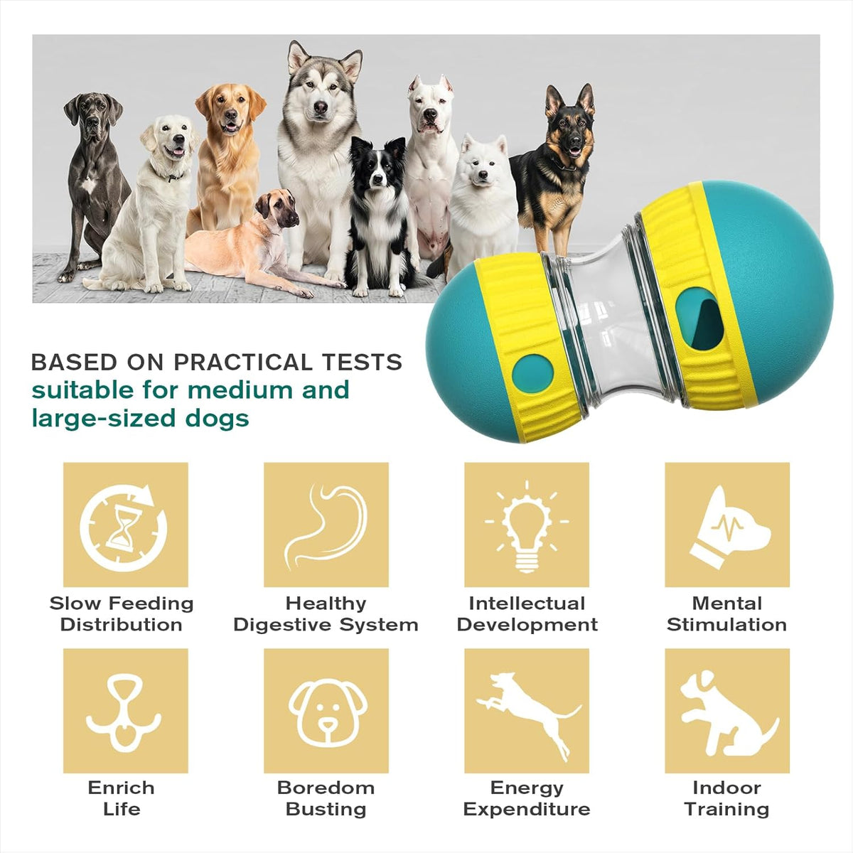 Dog Puzzle Toy Adjustable Treat Dispensing Ball Food Dispenser Tough Slow Feeder Puppy Enrichment Training Toy Pet Interactive Chase Toys for Small Medium Large Dogs to Keep Them Busy, Green