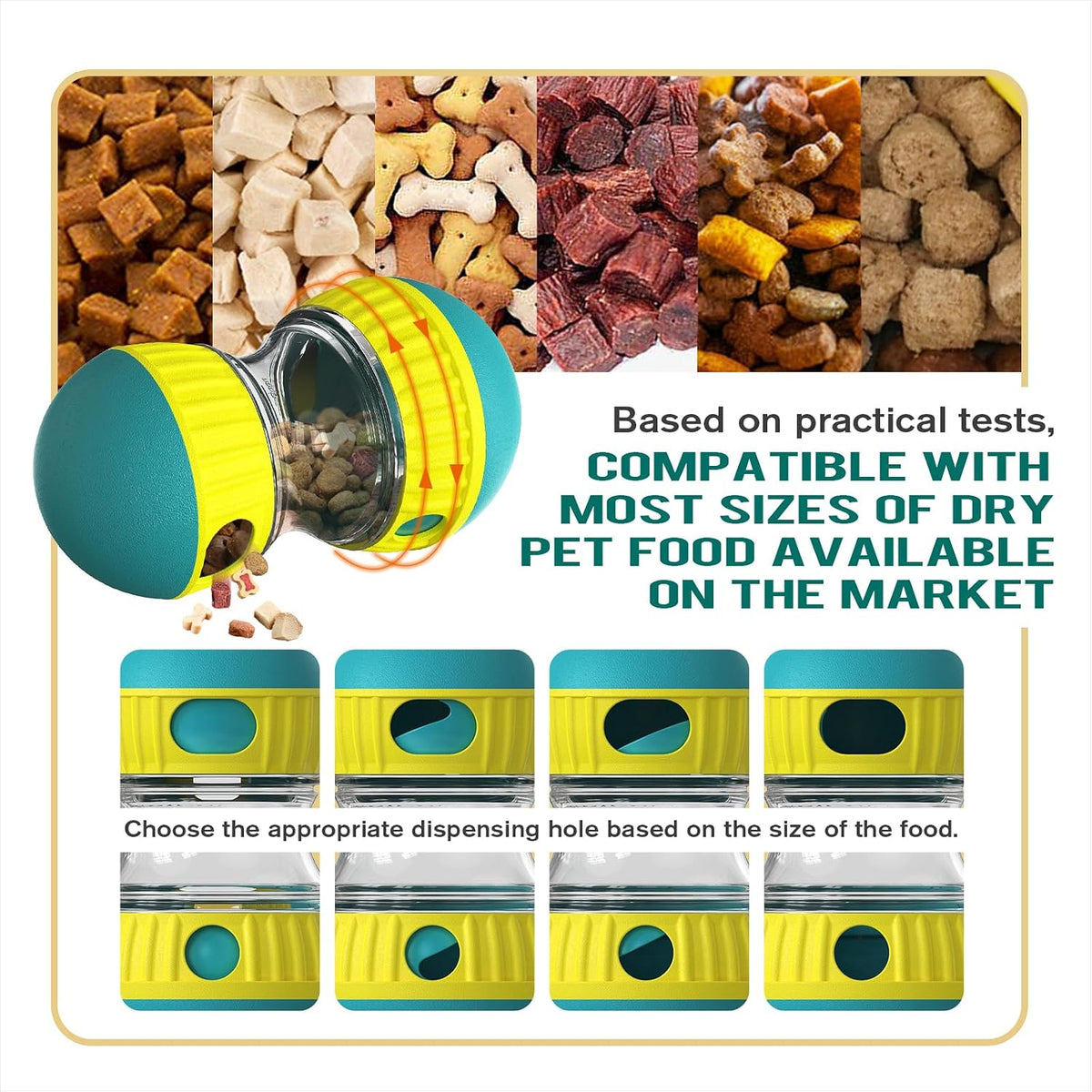 Dog Puzzle Toy Adjustable Treat Dispensing Ball Food Dispenser Tough Slow Feeder Puppy Enrichment Training Toy Pet Interactive Chase Toys for Small Medium Large Dogs to Keep Them Busy, Green