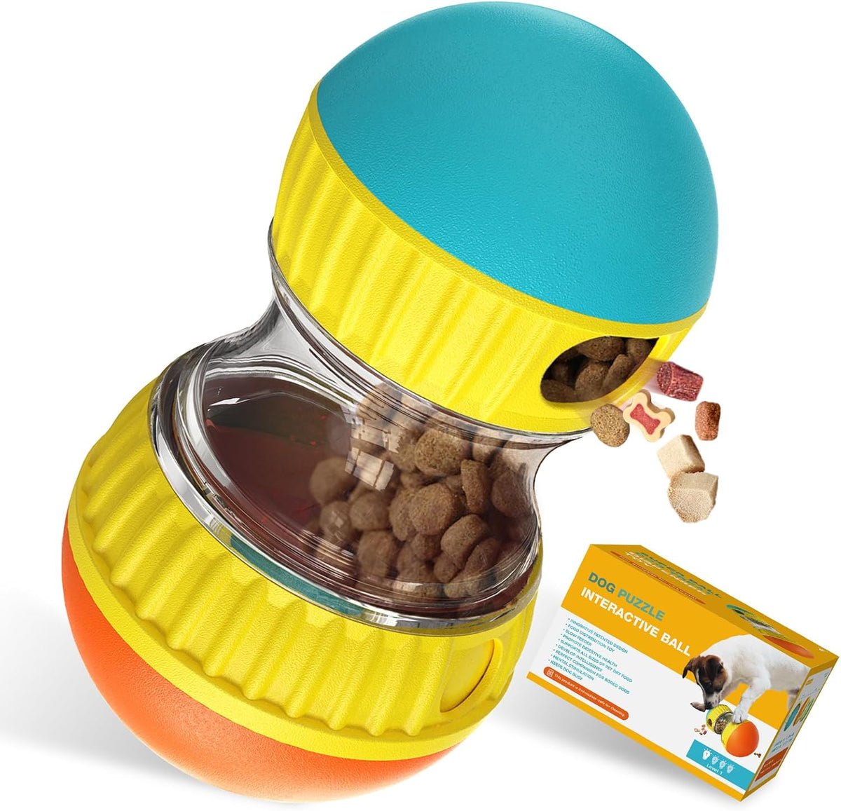 Dog Puzzle Toy Adjustable Treat Dispensing Ball Food Dispenser Tough Slow Feeder Puppy Enrichment Training Toy Pet Interactive Chase Toys for Small Medium Large Dogs to Keep Them Busy, Green