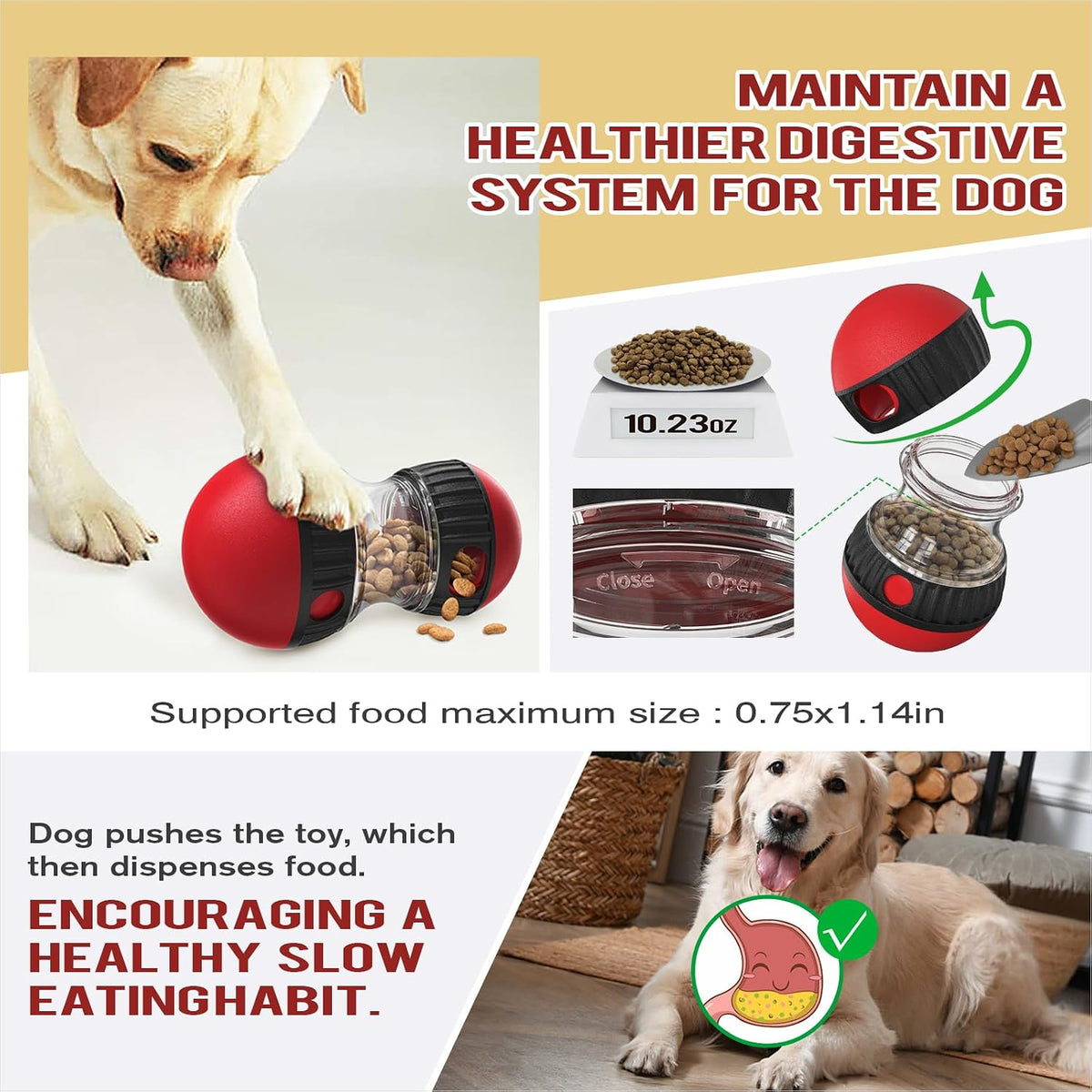 Dog Puzzle Toy Adjustable Treat Dispensing Ball Food Dispenser Tough Slow Feeder Puppy Enrichment Training Toy Pet Interactive Chase Toys for Small Medium Large Dogs to Keep Them Busy, Green