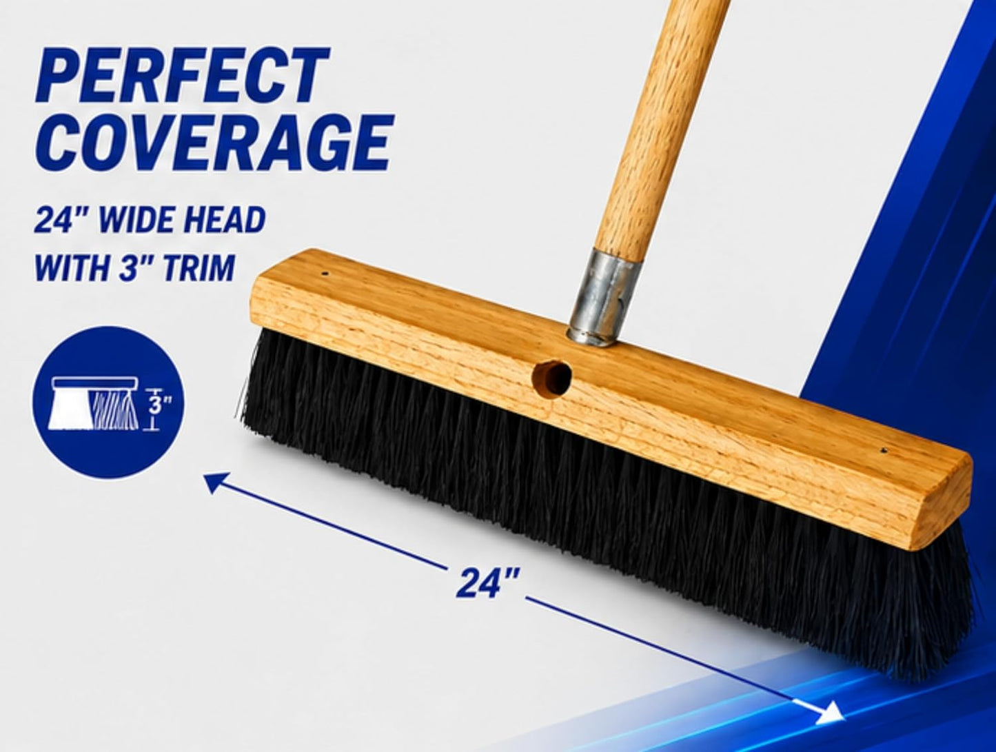 84-787 Floor Broom - 3" Horsehair Bristles - 24" - 60" Wd Hdl , Brown