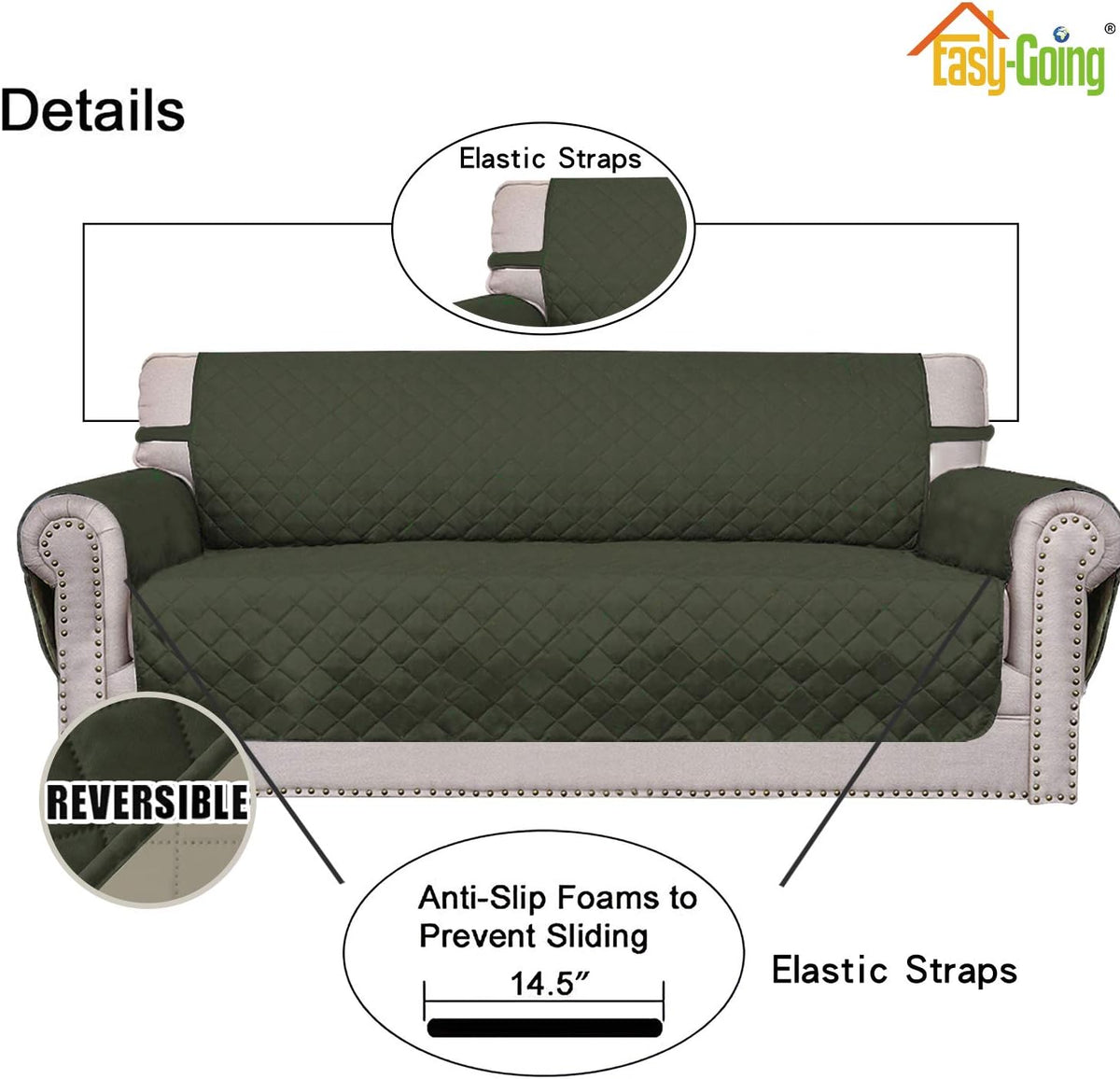 Reversible Couch Cover, 3 Cushion Sofa, Large, Chocolate/Beige | Machine Washable Slipcover For Dogs, Water Resistant Furniture Mat For Living Room, Non-Slip Sofa Cover, Pet Friendly - Colors A