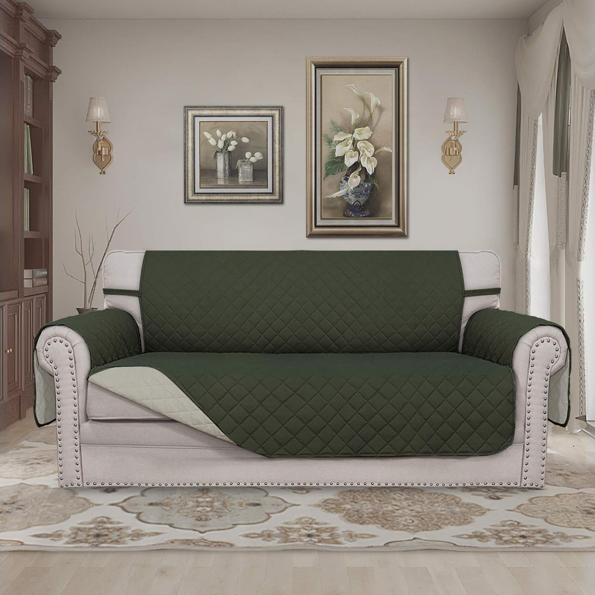 Reversible Couch Cover, 3 Cushion Sofa, Large, Chocolate/Beige | Machine Washable Slipcover For Dogs, Water Resistant Furniture Mat For Living Room, Non-Slip Sofa Cover, Pet Friendly - Colors A