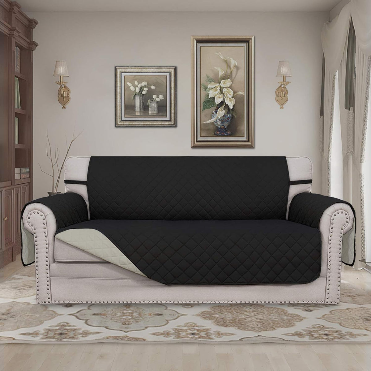 Reversible Couch Cover, 3 Cushion Sofa, Large, Chocolate/Beige | Machine Washable Slipcover For Dogs, Water Resistant Furniture Mat For Living Room, Non-Slip Sofa Cover, Pet Friendly - Colors A