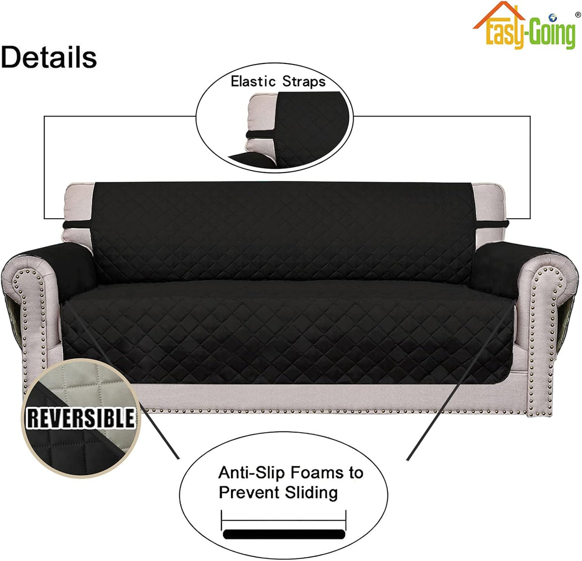 Reversible Couch Cover, 3 Cushion Sofa, Large, Chocolate/Beige | Machine Washable Slipcover For Dogs, Water Resistant Furniture Mat For Living Room, Non-Slip Sofa Cover, Pet Friendly - Colors A