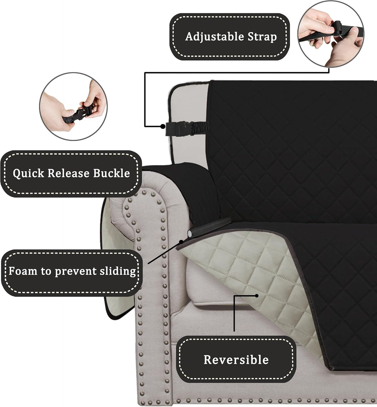 Reversible Couch Cover, 3 Cushion Sofa, Large, Chocolate/Beige | Machine Washable Slipcover For Dogs, Water Resistant Furniture Mat For Living Room, Non-Slip Sofa Cover, Pet Friendly - Colors A
