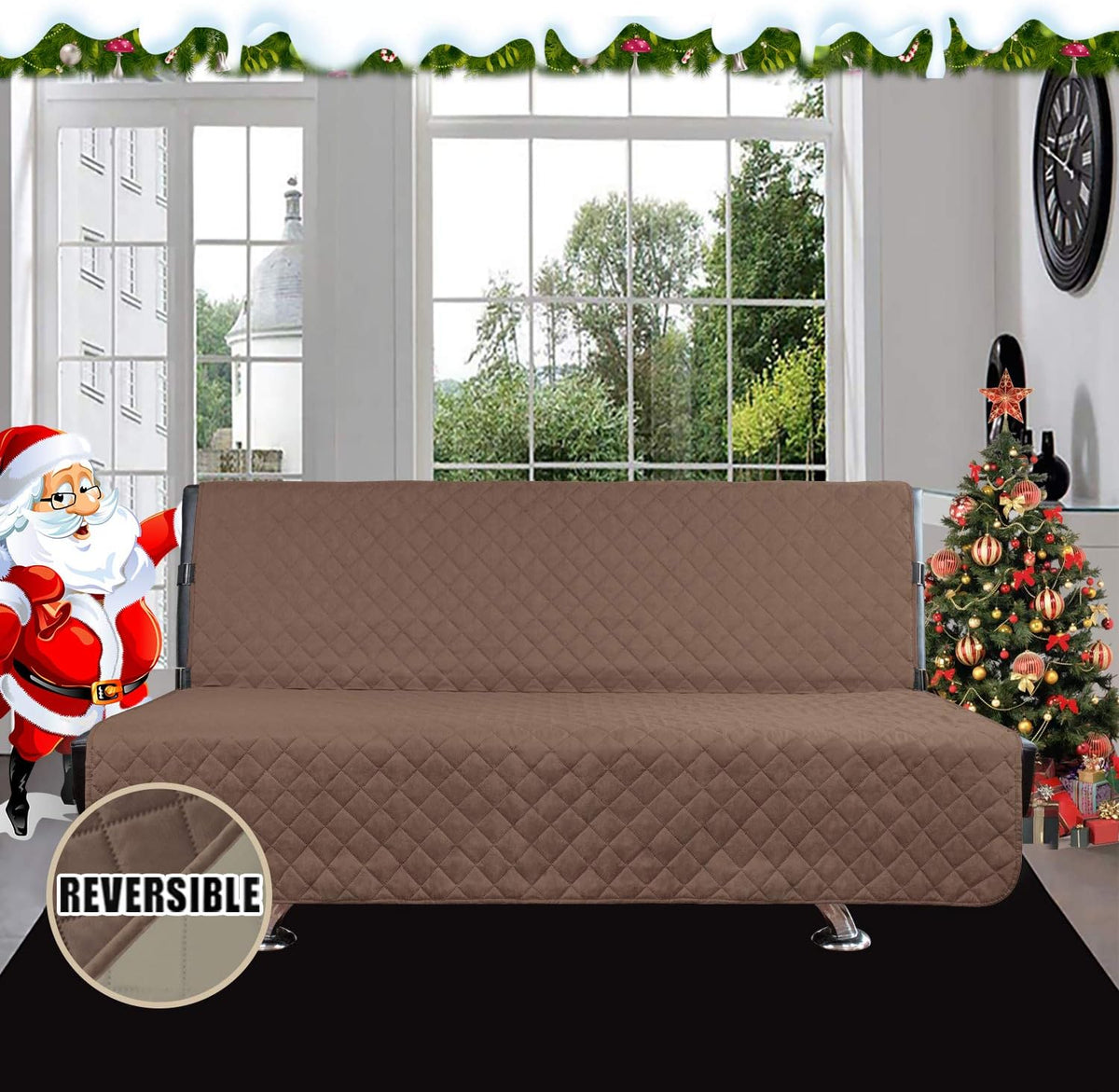 Reversible Couch Cover, 3 Cushion Sofa, Large, Chocolate/Beige | Machine Washable Slipcover For Dogs, Water Resistant Furniture Mat For Living Room, Non-Slip Sofa Cover, Pet Friendly - Colors A