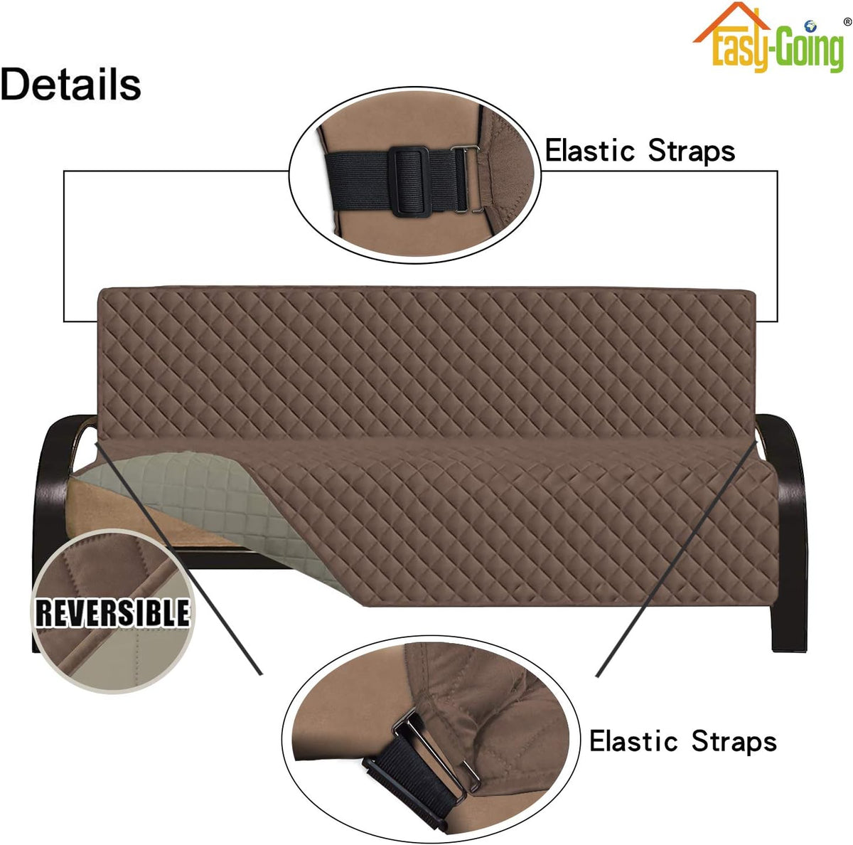 Reversible Couch Cover, 3 Cushion Sofa, Large, Chocolate/Beige | Machine Washable Slipcover For Dogs, Water Resistant Furniture Mat For Living Room, Non-Slip Sofa Cover, Pet Friendly - Colors A
