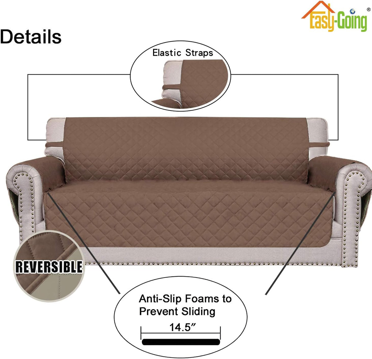 Reversible Couch Cover, 3 Cushion Sofa, Large, Chocolate/Beige | Machine Washable Slipcover For Dogs, Water Resistant Furniture Mat For Living Room, Non-Slip Sofa Cover, Pet Friendly - Colors A