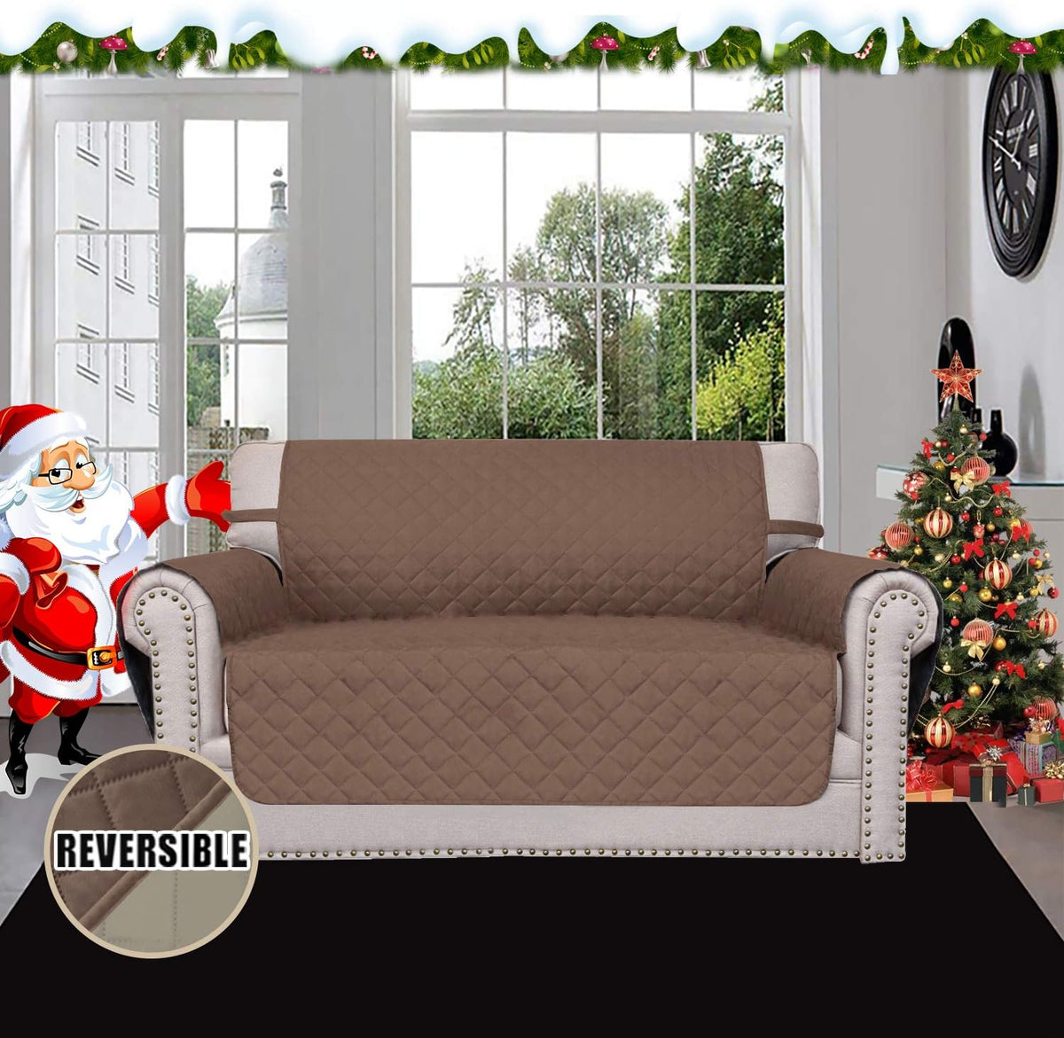 Reversible Couch Cover, 3 Cushion Sofa, Large, Chocolate/Beige | Machine Washable Slipcover For Dogs, Water Resistant Furniture Mat For Living Room, Non-Slip Sofa Cover, Pet Friendly - Colors A
