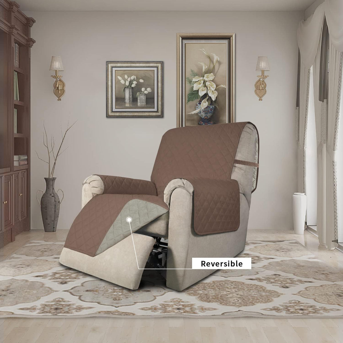 Reversible Couch Cover, 3 Cushion Sofa, Large, Chocolate/Beige | Machine Washable Slipcover For Dogs, Water Resistant Furniture Mat For Living Room, Non-Slip Sofa Cover, Pet Friendly - Colors A