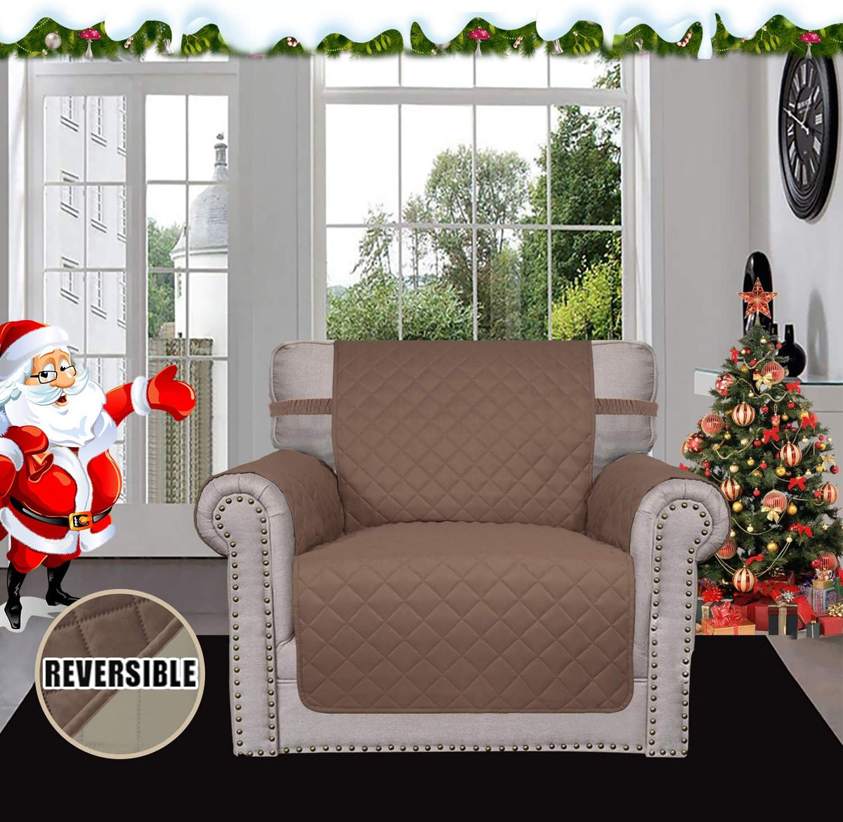 Reversible Couch Cover, 3 Cushion Sofa, Large, Chocolate/Beige | Machine Washable Slipcover For Dogs, Water Resistant Furniture Mat For Living Room, Non-Slip Sofa Cover, Pet Friendly - Colors A