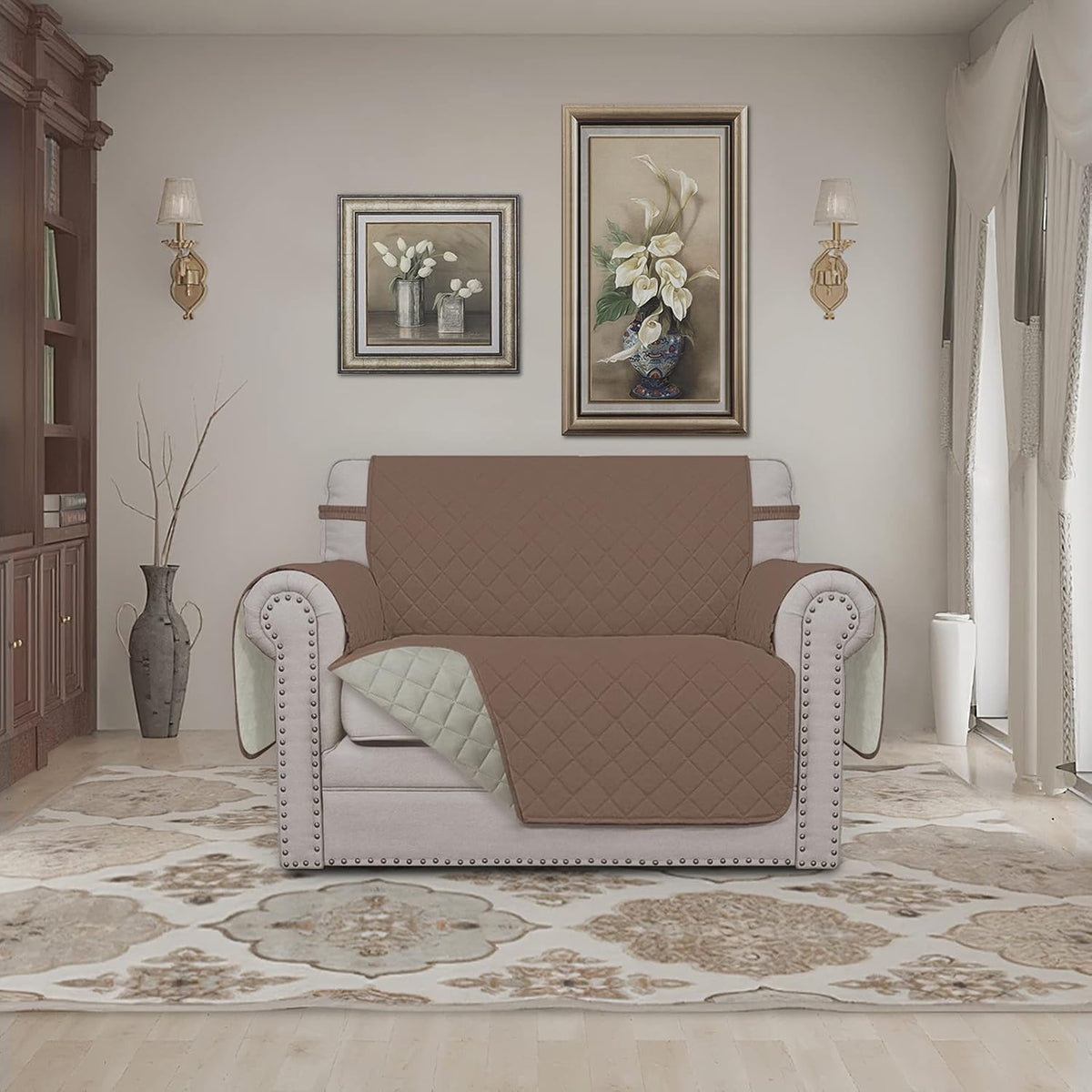 Reversible Couch Cover, 3 Cushion Sofa, Large, Chocolate/Beige | Machine Washable Slipcover For Dogs, Water Resistant Furniture Mat For Living Room, Non-Slip Sofa Cover, Pet Friendly - Colors A