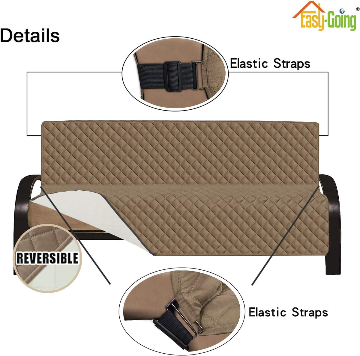 Reversible Couch Cover, 3 Cushion Sofa, Large, Chocolate/Beige | Machine Washable Slipcover For Dogs, Water Resistant Furniture Mat For Living Room, Non-Slip Sofa Cover, Pet Friendly - Colors A