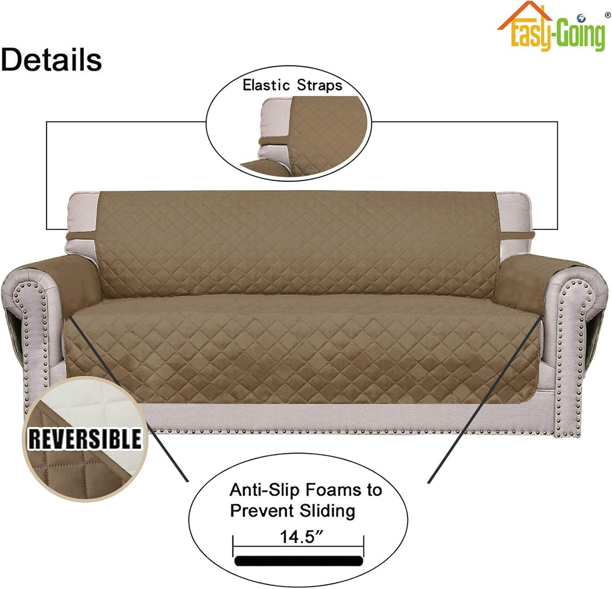 Reversible Couch Cover, 3 Cushion Sofa, Large, Chocolate/Beige | Machine Washable Slipcover For Dogs, Water Resistant Furniture Mat For Living Room, Non-Slip Sofa Cover, Pet Friendly - Colors A