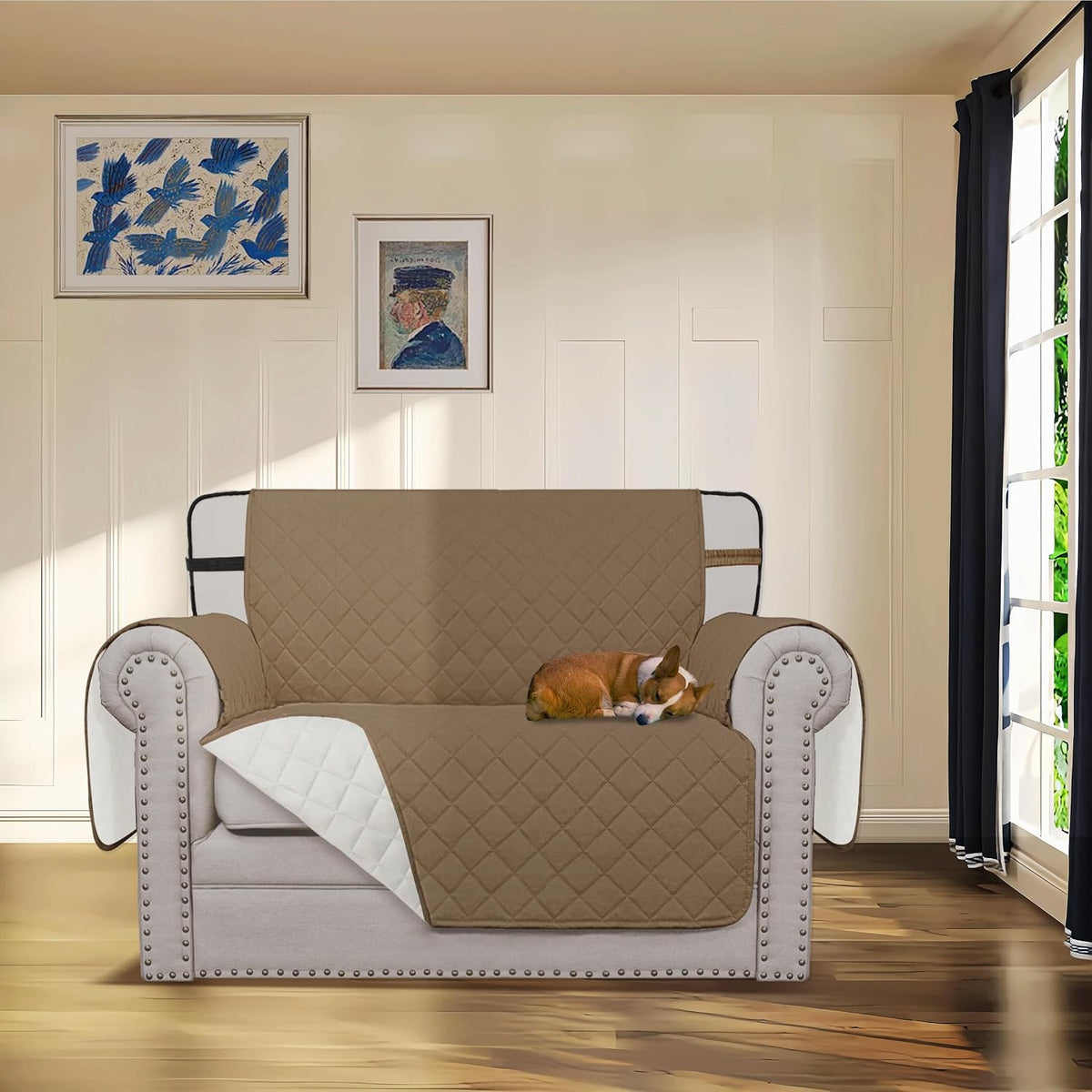 Reversible Couch Cover, 3 Cushion Sofa, Large, Chocolate/Beige | Machine Washable Slipcover For Dogs, Water Resistant Furniture Mat For Living Room, Non-Slip Sofa Cover, Pet Friendly - Colors A