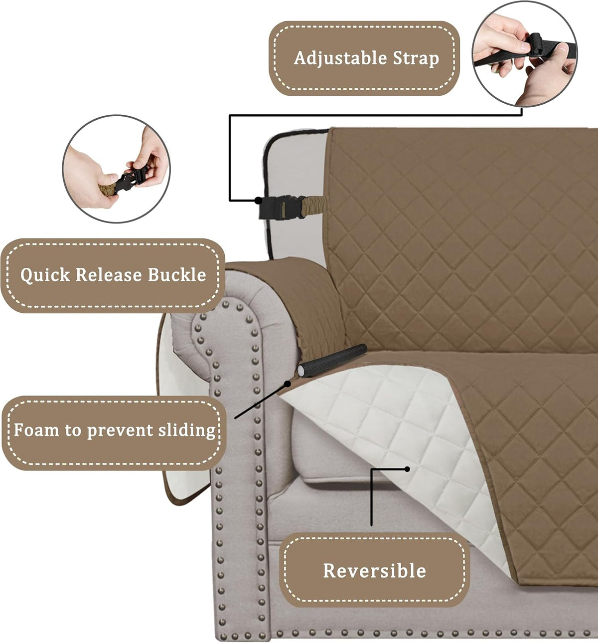 Reversible Couch Cover, 3 Cushion Sofa, Large, Chocolate/Beige | Machine Washable Slipcover For Dogs, Water Resistant Furniture Mat For Living Room, Non-Slip Sofa Cover, Pet Friendly - Colors A