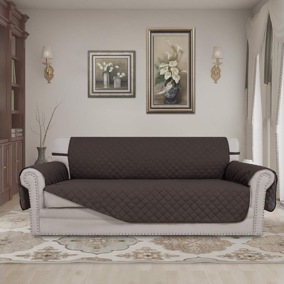 Reversible Couch Cover, 3 Cushion Sofa, Large, Chocolate/Beige | Machine Washable Slipcover For Dogs, Water Resistant Furniture Mat For Living Room, Non-Slip Sofa Cover, Pet Friendly - Colors A