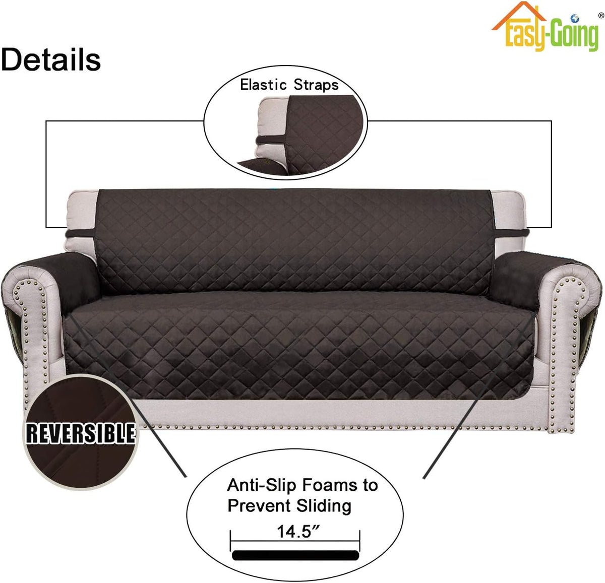 Reversible Couch Cover, 3 Cushion Sofa, Large, Chocolate/Beige | Machine Washable Slipcover For Dogs, Water Resistant Furniture Mat For Living Room, Non-Slip Sofa Cover, Pet Friendly - Colors A