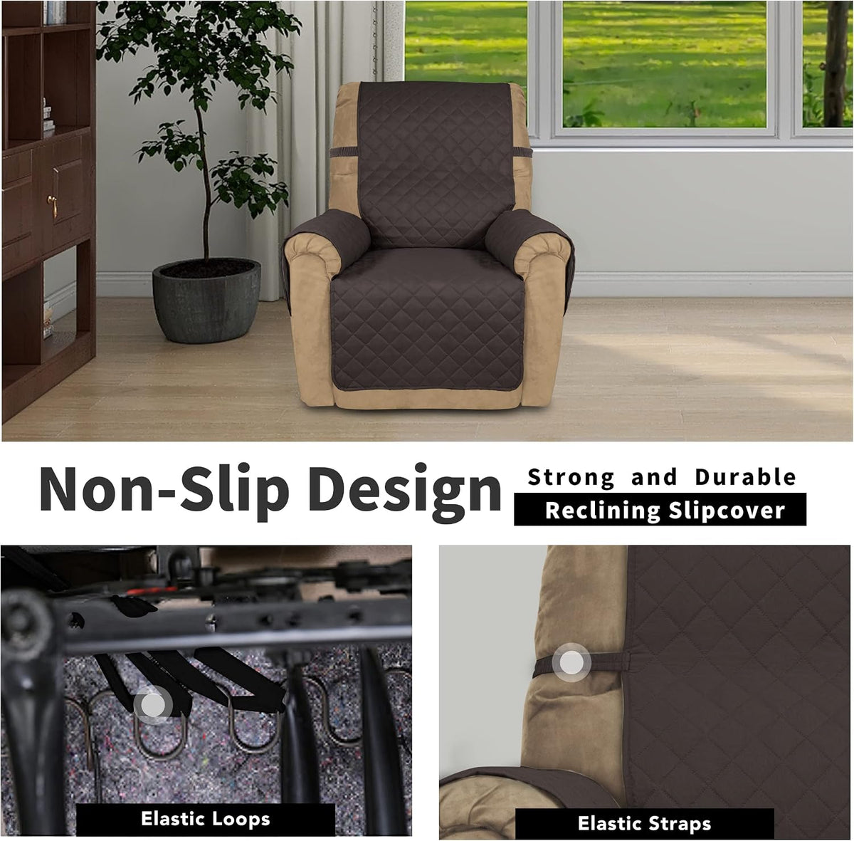 Reversible Couch Cover, 3 Cushion Sofa, Large, Chocolate/Beige | Machine Washable Slipcover For Dogs, Water Resistant Furniture Mat For Living Room, Non-Slip Sofa Cover, Pet Friendly - Colors A