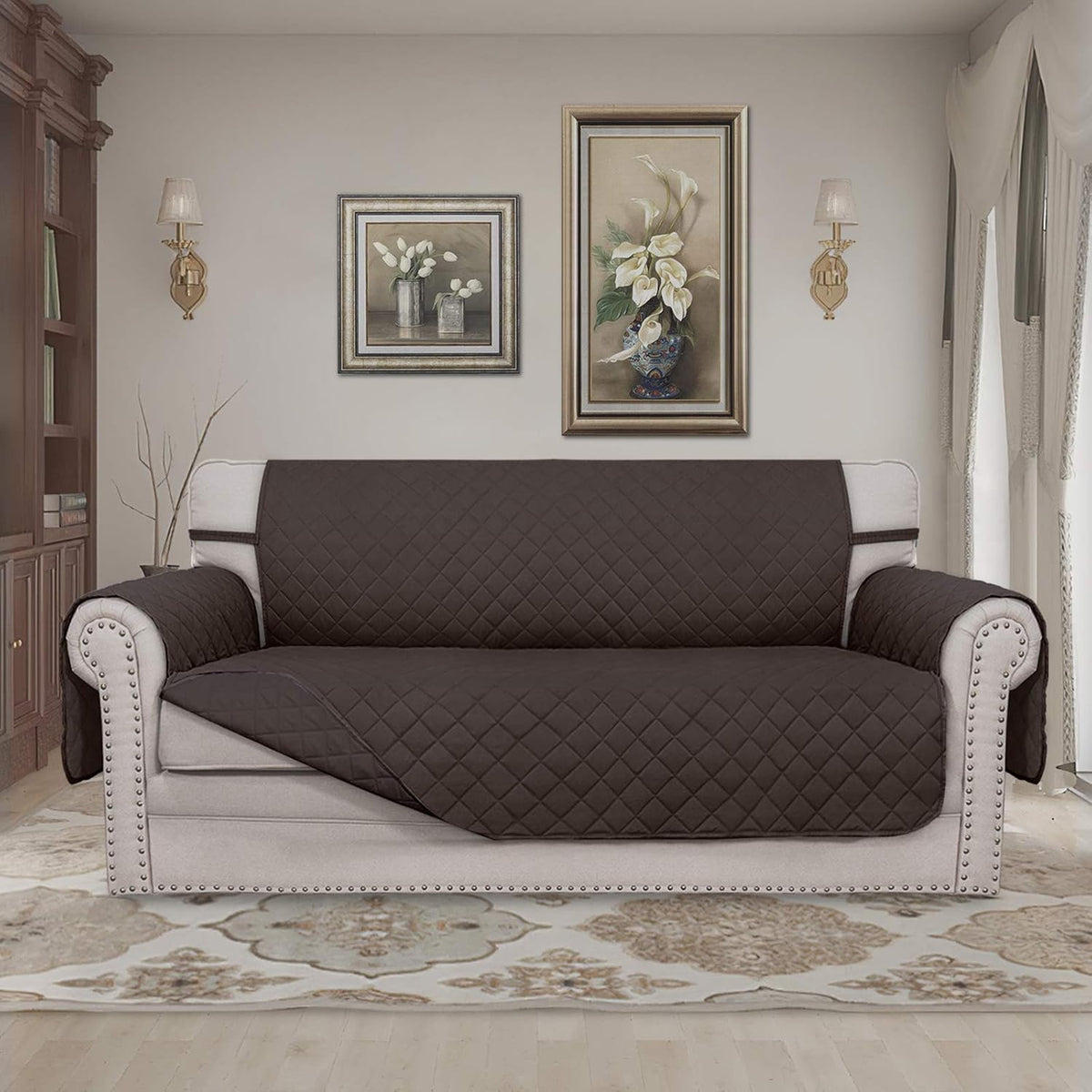 Reversible Couch Cover, 3 Cushion Sofa, Large, Chocolate/Beige | Machine Washable Slipcover For Dogs, Water Resistant Furniture Mat For Living Room, Non-Slip Sofa Cover, Pet Friendly - Colors A