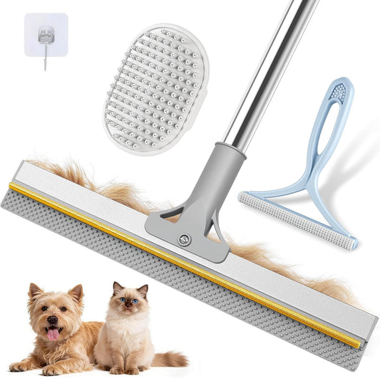 Pet Hair Remover for Carpet, 54 Inch Adjustable Long Handle Carpet Rake for Pet Hair Removal, 3 Piece Dog Hair Carpet Rake and Carpet Scraper Tool for Rugs, Couch, Stairs, Furniture