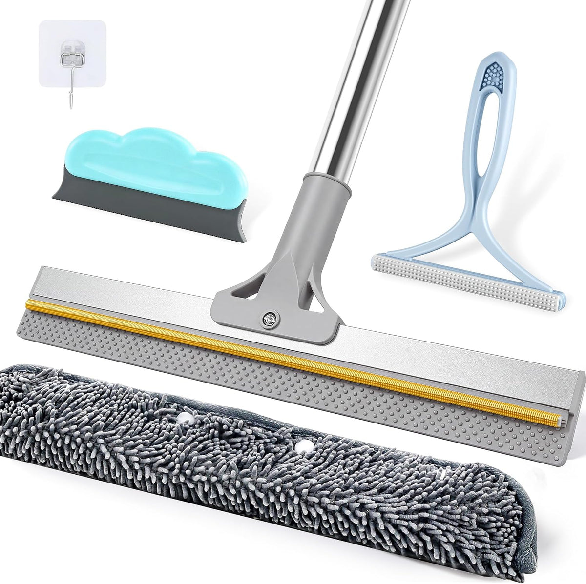 Pet Hair Remover for Carpet, 54 Inch Adjustable Long Handle Carpet Rake for Pet Hair Removal, 3 Piece Dog Hair Carpet Rake and Carpet Scraper Tool for Rugs, Couch, Stairs, Furniture