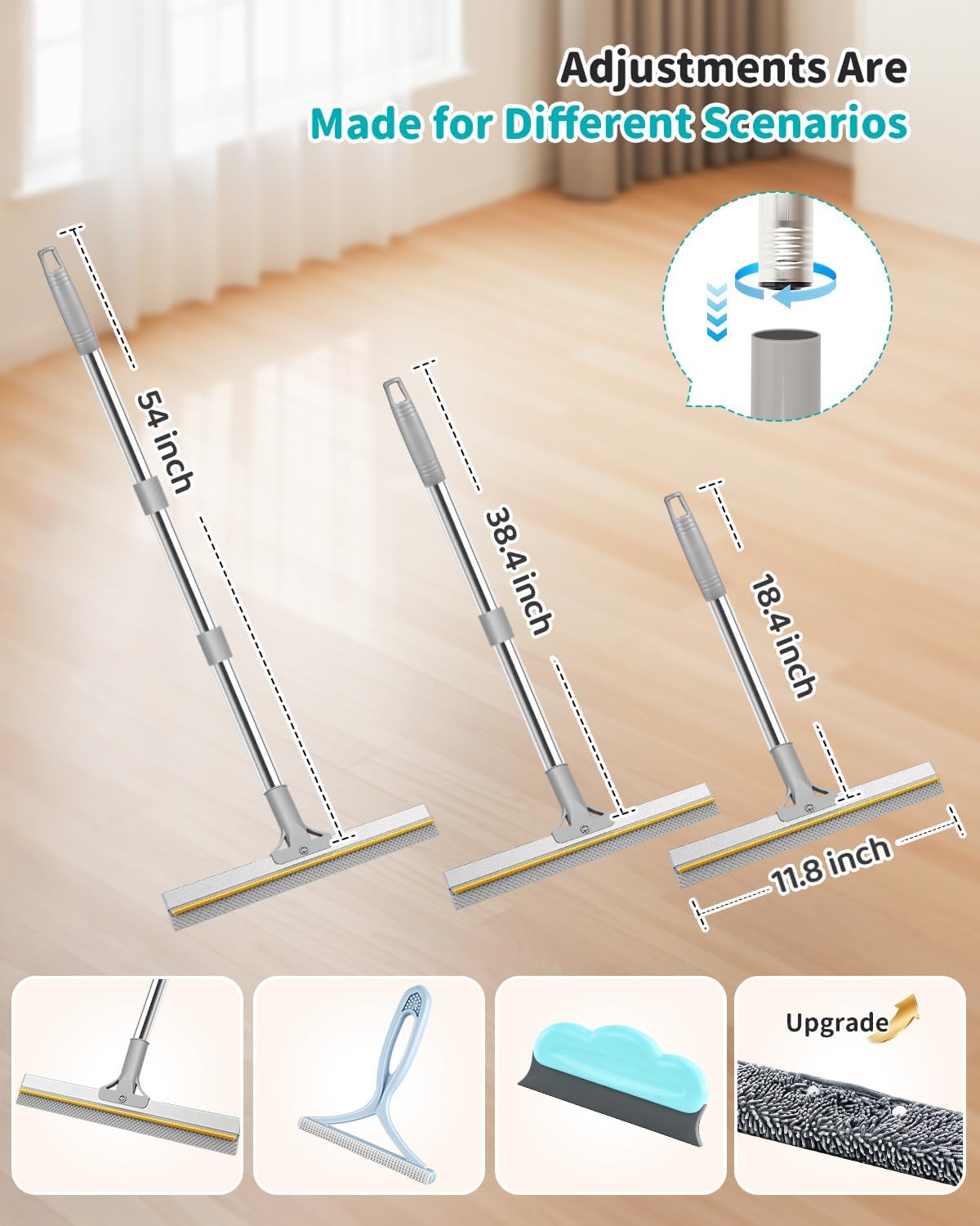 Pet Hair Remover for Carpet, 54 Inch Adjustable Long Handle Carpet Rake for Pet Hair Removal, 3 Piece Dog Hair Carpet Rake and Carpet Scraper Tool for Rugs, Couch, Stairs, Furniture