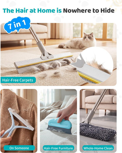 Pet Hair Remover for Carpet, 54 Inch Adjustable Long Handle Carpet Rake for Pet Hair Removal, 3 Piece Dog Hair Carpet Rake and Carpet Scraper Tool for Rugs, Couch, Stairs, Furniture