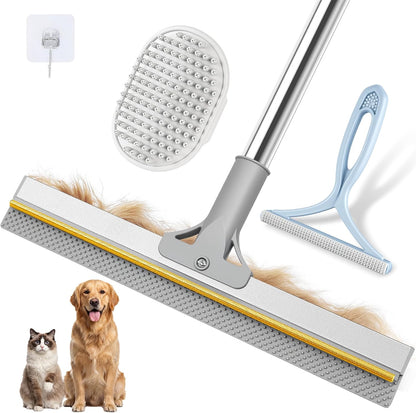 Pet Hair Remover for Carpet, 54 Inch Adjustable Long Handle Carpet Rake for Pet Hair Removal, 3 Piece Dog Hair Carpet Rake and Carpet Scraper Tool for Rugs, Couch, Stairs, Furniture