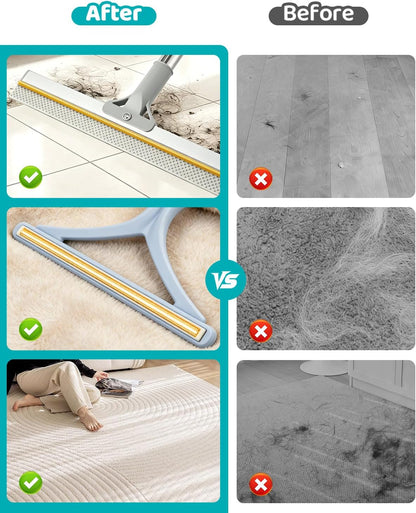 Pet Hair Remover for Carpet, 54 Inch Adjustable Long Handle Carpet Rake for Pet Hair Removal, 3 Piece Dog Hair Carpet Rake and Carpet Scraper Tool for Rugs, Couch, Stairs, Furniture