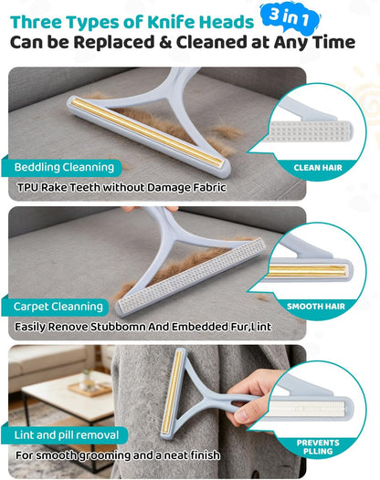 Pet Hair Remover for Carpet, 54 Inch Adjustable Long Handle Carpet Rake for Pet Hair Removal, 3 Piece Dog Hair Carpet Rake and Carpet Scraper Tool for Rugs, Couch, Stairs, Furniture