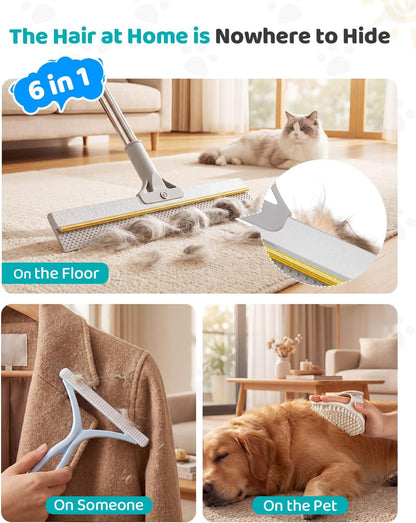 Pet Hair Remover for Carpet, 54 Inch Adjustable Long Handle Carpet Rake for Pet Hair Removal, 3 Piece Dog Hair Carpet Rake and Carpet Scraper Tool for Rugs, Couch, Stairs, Furniture