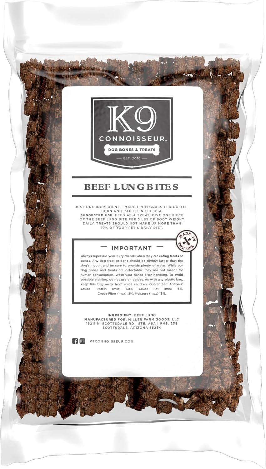 Beef Lung Dog Treats - USA Made Single Ingredient Dog Treat