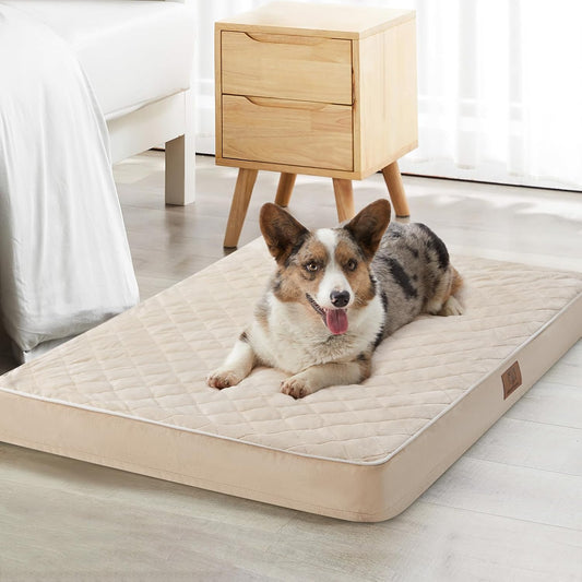 WNPETHOME Orthopedic Waterproof Extra Large Senior Dogs Bed for Comfy Sleep | XL Washable Ped Bed with Removable Cover, Multi-Needle Quilting XL Crate Bed for Large Sized Dog Relax, Light Grey 42x30 Inch