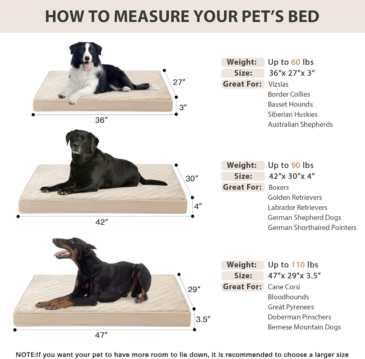 WNPETHOME Orthopedic Waterproof Extra Large Senior Dogs Bed for Comfy Sleep | XL Washable Ped Bed with Removable Cover, Multi-Needle Quilting XL Crate Bed for Large Sized Dog Relax, Light Grey 42x30 Inch