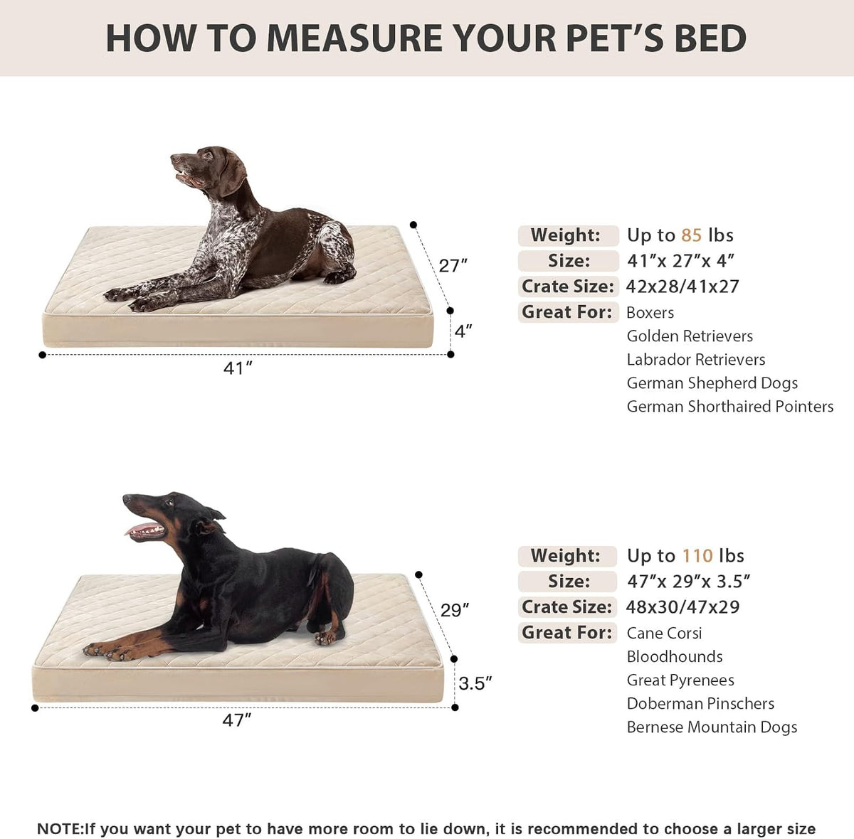 WNPETHOME Orthopedic Waterproof Extra Large Senior Dogs Bed for Comfy Sleep | XL Washable Ped Bed with Removable Cover, Multi-Needle Quilting XL Crate Bed for Large Sized Dog Relax, Light Grey 42x30 Inch