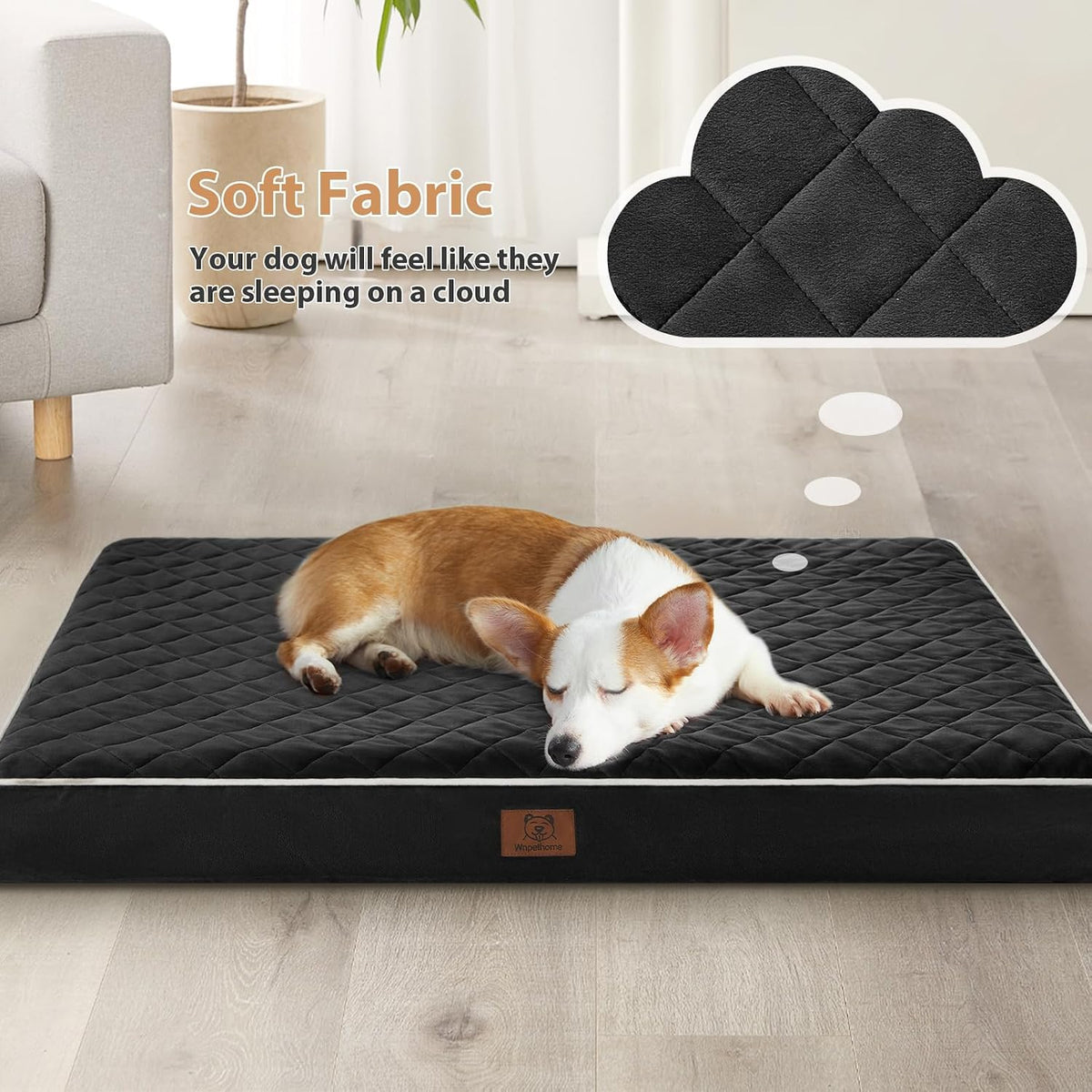 WNPETHOME Orthopedic Waterproof Extra Large Senior Dogs Bed for Comfy Sleep | XL Washable Ped Bed with Removable Cover, Multi-Needle Quilting XL Crate Bed for Large Sized Dog Relax, Light Grey 42x30 Inch