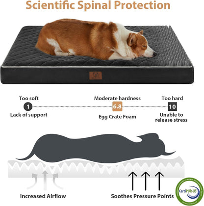 WNPETHOME Orthopedic Waterproof Extra Large Senior Dogs Bed for Comfy Sleep | XL Washable Ped Bed with Removable Cover, Multi-Needle Quilting XL Crate Bed for Large Sized Dog Relax, Light Grey 42x30 Inch